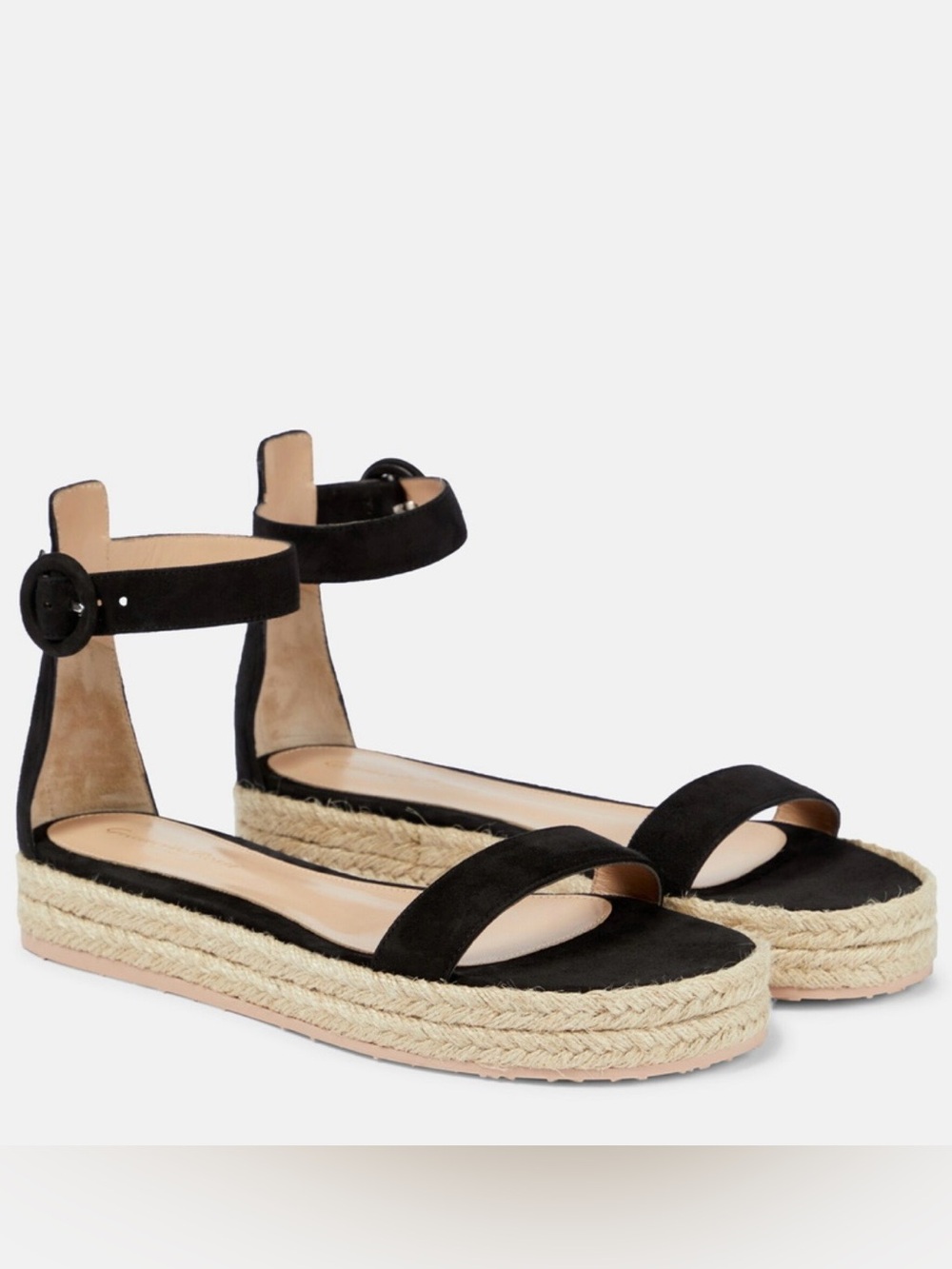 Gianvito Rossi Portofino Black Espadrille Wedge, Sz 36.5